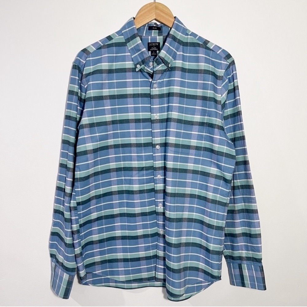 J. Crew Slim Flex Oxford Plaid Long Sleeve Shirt Size Large